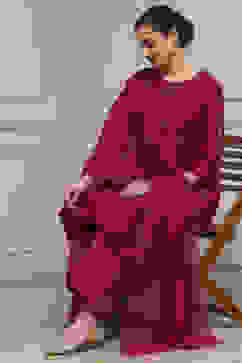 Red Chanderi Printed Straight Suit Set image number 0