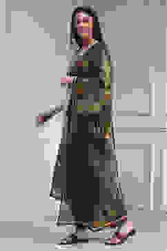 White Cotton Hand Block Print Unstitched Suit Set image number 4