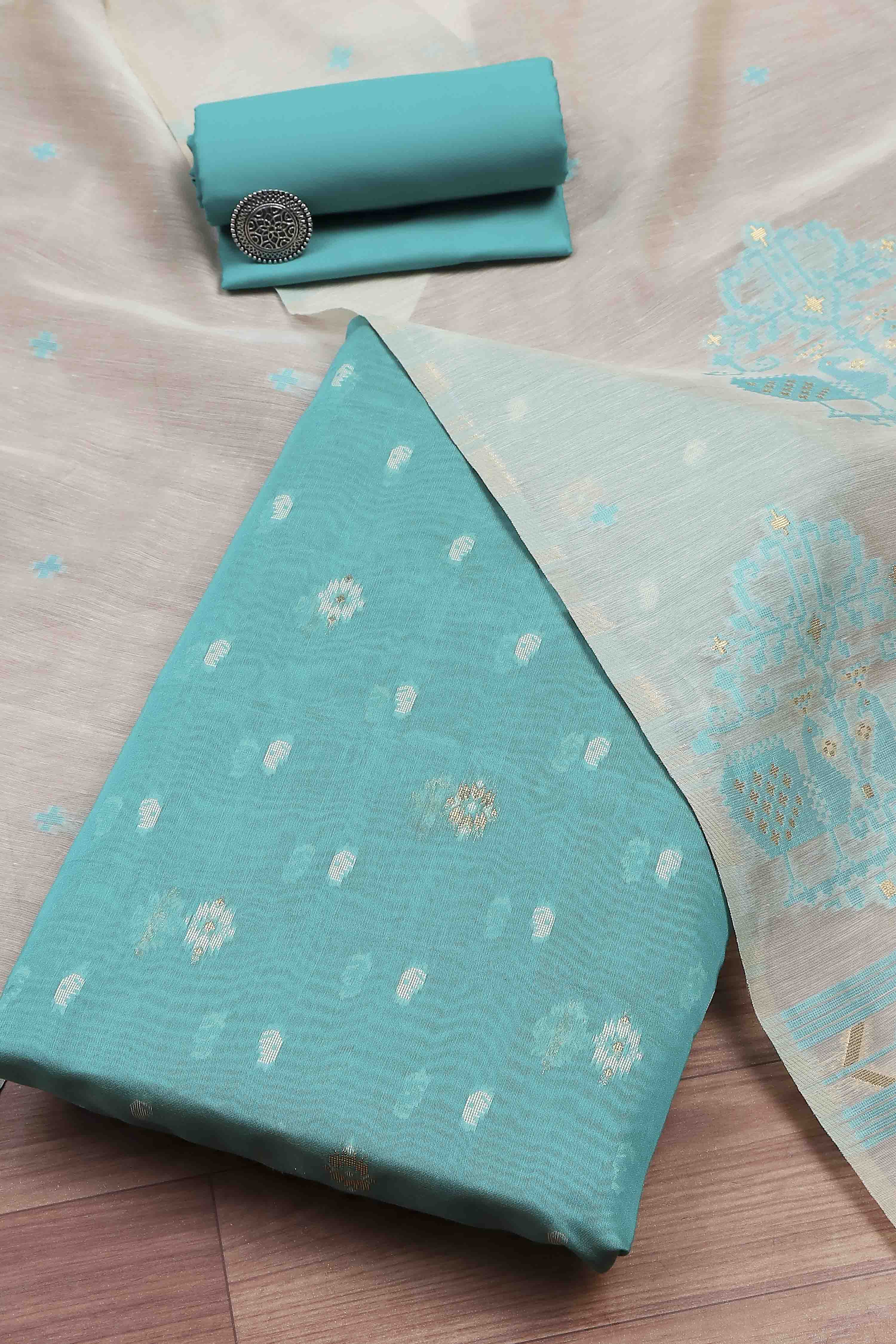 Rust Cotton Printed Embroidered Unstitched Suit Set image number 0