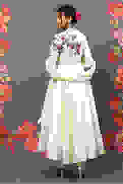 Rohit Bal Off White Cotton Blend Anarkali Kurta Suit Set image number 4