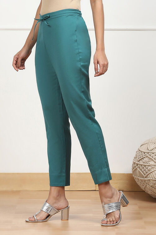 Rust Cotton Solid Regular Pants image number 2