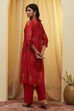 Red Polyester Straight Kurta image number 4