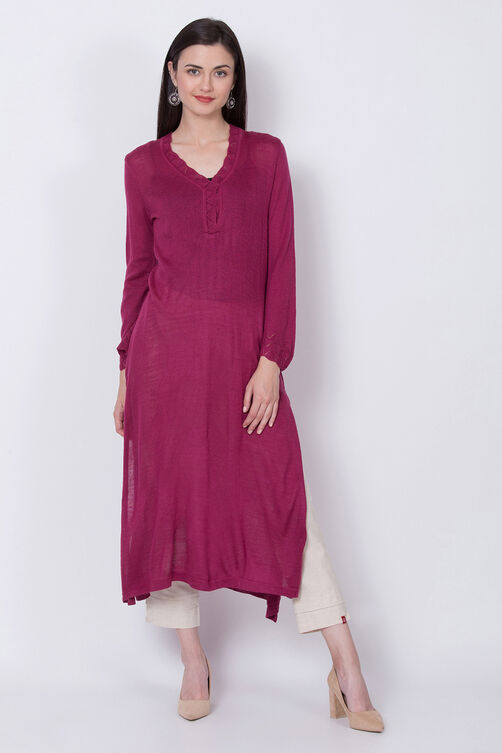 Teal Acrylic And Wool Straight Solid Kurta image number 1