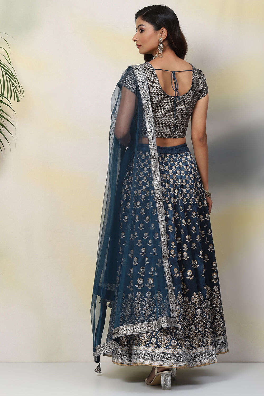 Teal Straight Art Silk Lehenga Set image number 4