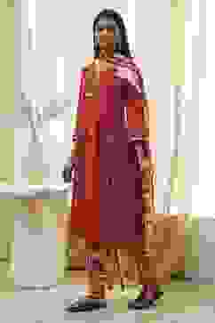 Rust Cotton Yarn-Dyed Kalidar Suit Set image number 3