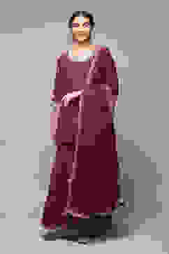 Wine Art Silk Straight Kurta Garara Suit Set image number 7
