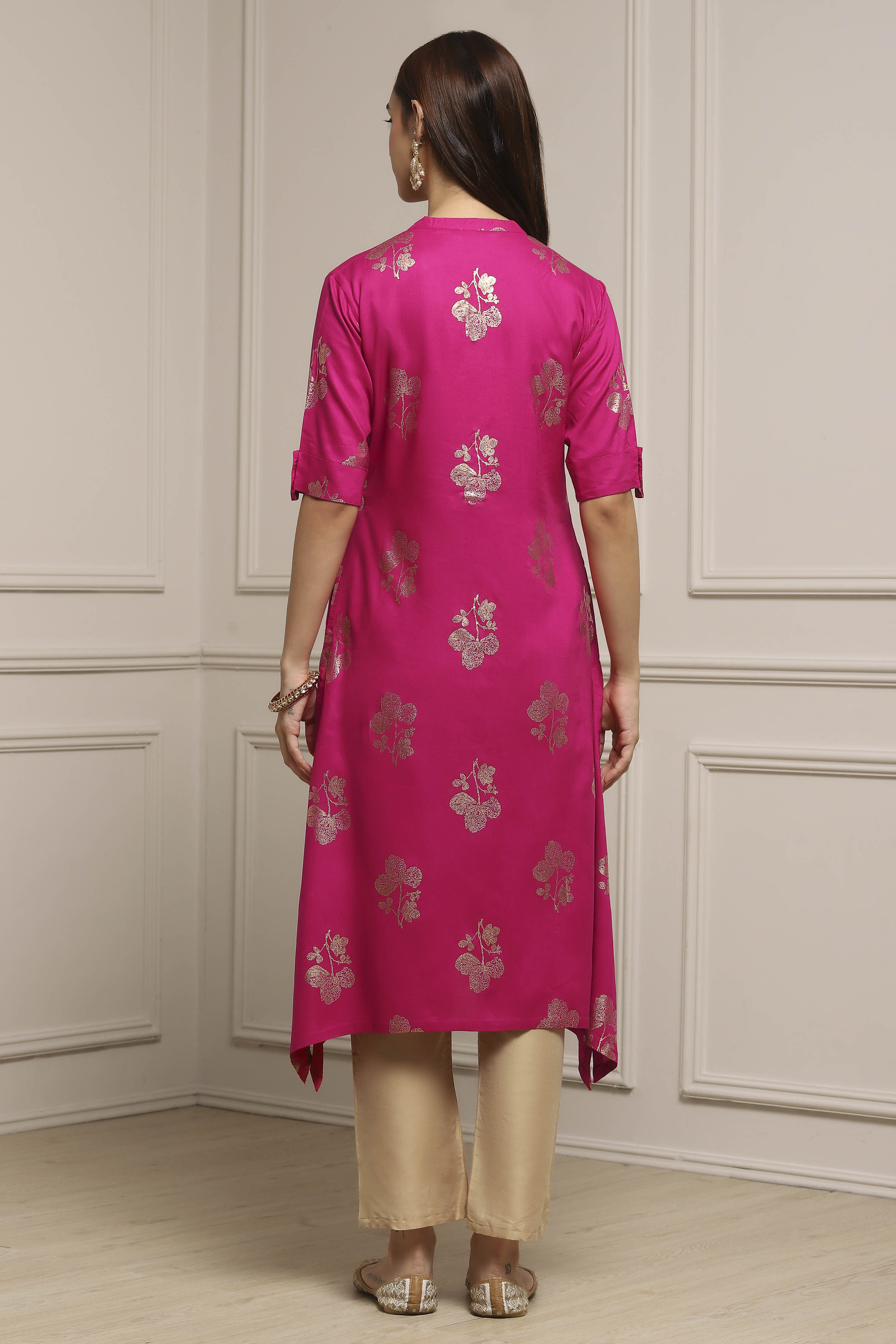 Fuchsia Rayon Asymmetric Kurta image number 3