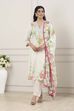 White Cotton Floral Printed Straight Suit Set image number 6