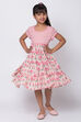 Peach Cotton Flared Printed Dress image number 0