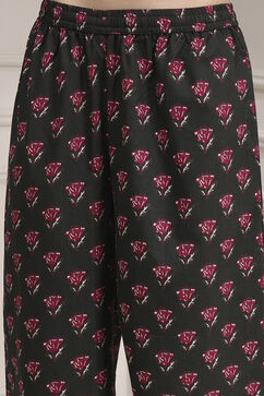 Black Cotton Printed Straight Suit Set image number 2