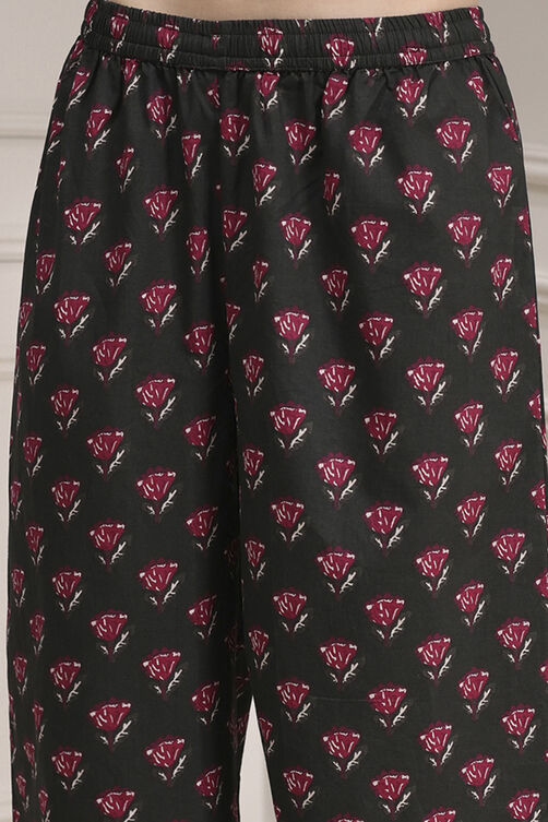 Black Cotton Printed Straight Suit Set image number 2