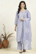 Blue Cotton Unstitched Suit Set image number 7