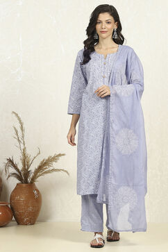 Blue Cotton Unstitched Suit Set image number 7