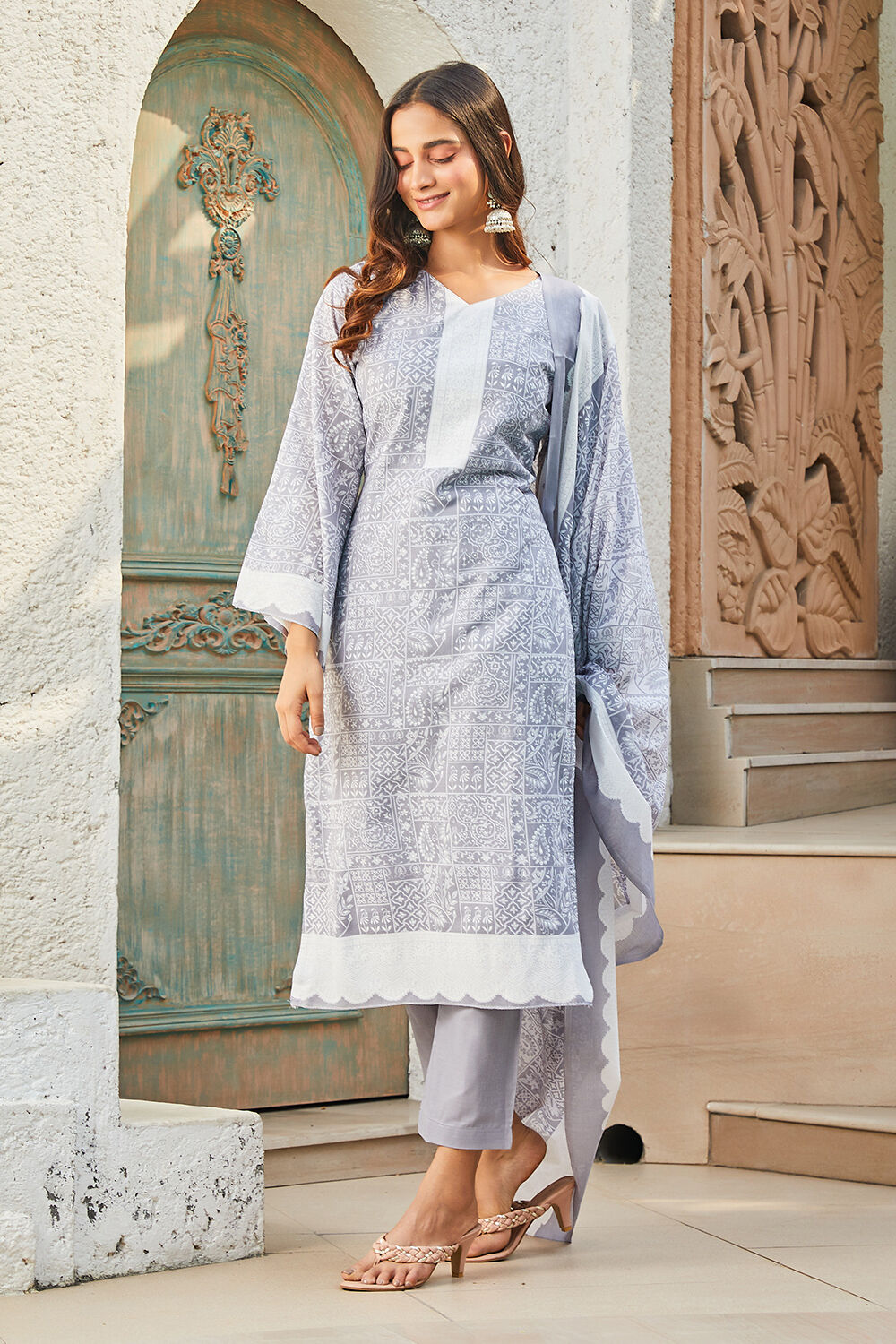 Mauve Cotton Blend Digital Print Unstitched Suit Set  image number 3