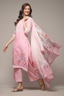 Pink Cotton Straight Kurta Palazzo Suit Set image number 0