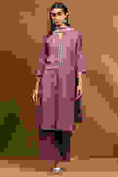 Purple Cotton Printed A-Line Suit Set image number 2