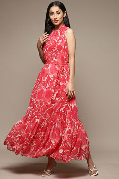 Coral Cotton Blend Tiered Dress image number 4