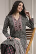 Black Cotton Printed Straight Suit Set image number 7