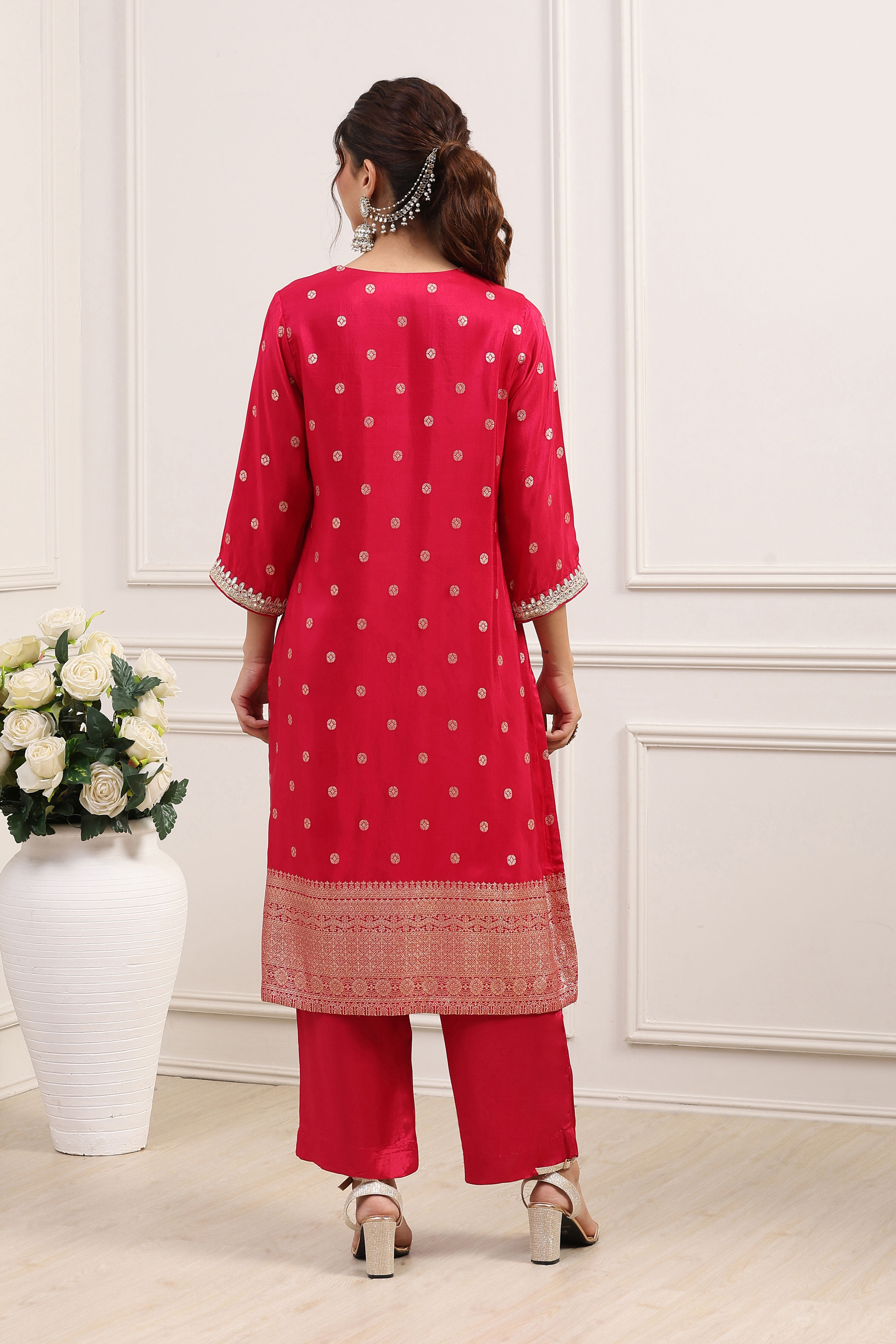 Pink Viscose Rayon Straight Suit Set image number 4