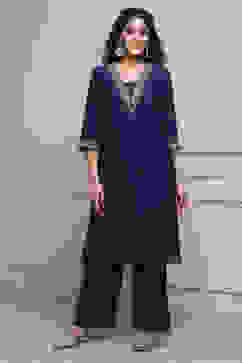 Purple Art Silk Straight Kurta Pants Set image number 6