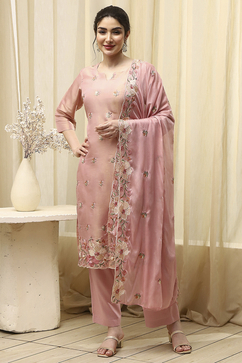 Coral Tissue Machine Embroidered Unstitched Suit Set image number 7