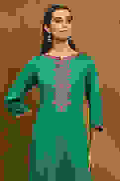 Green Straight Rayon Kurta image number 1