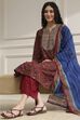 Rust and Blue Cotton Printed A-Line Suit Set