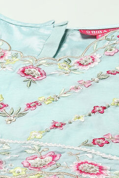 Aqua Chanderi Blouse With Georgette Lehenga & Net Dupatta  image number 1