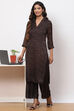 Charcoal Art Silk Straight Kurta Palazzo Suit Set image number 2
