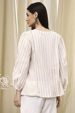 Beige Cotton A-Line Kurti image number 3