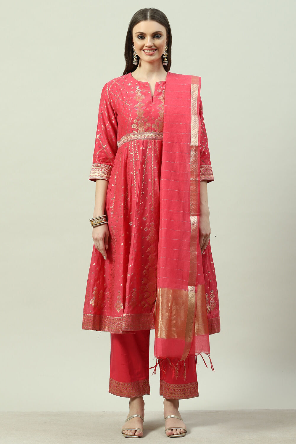 Fuchsia Art Silk Anarkali Kurta Narrow Palazzo Suit Set image number 7