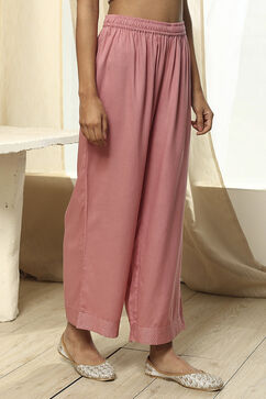 Dull Pink Solid Straight Palazzo image number 3