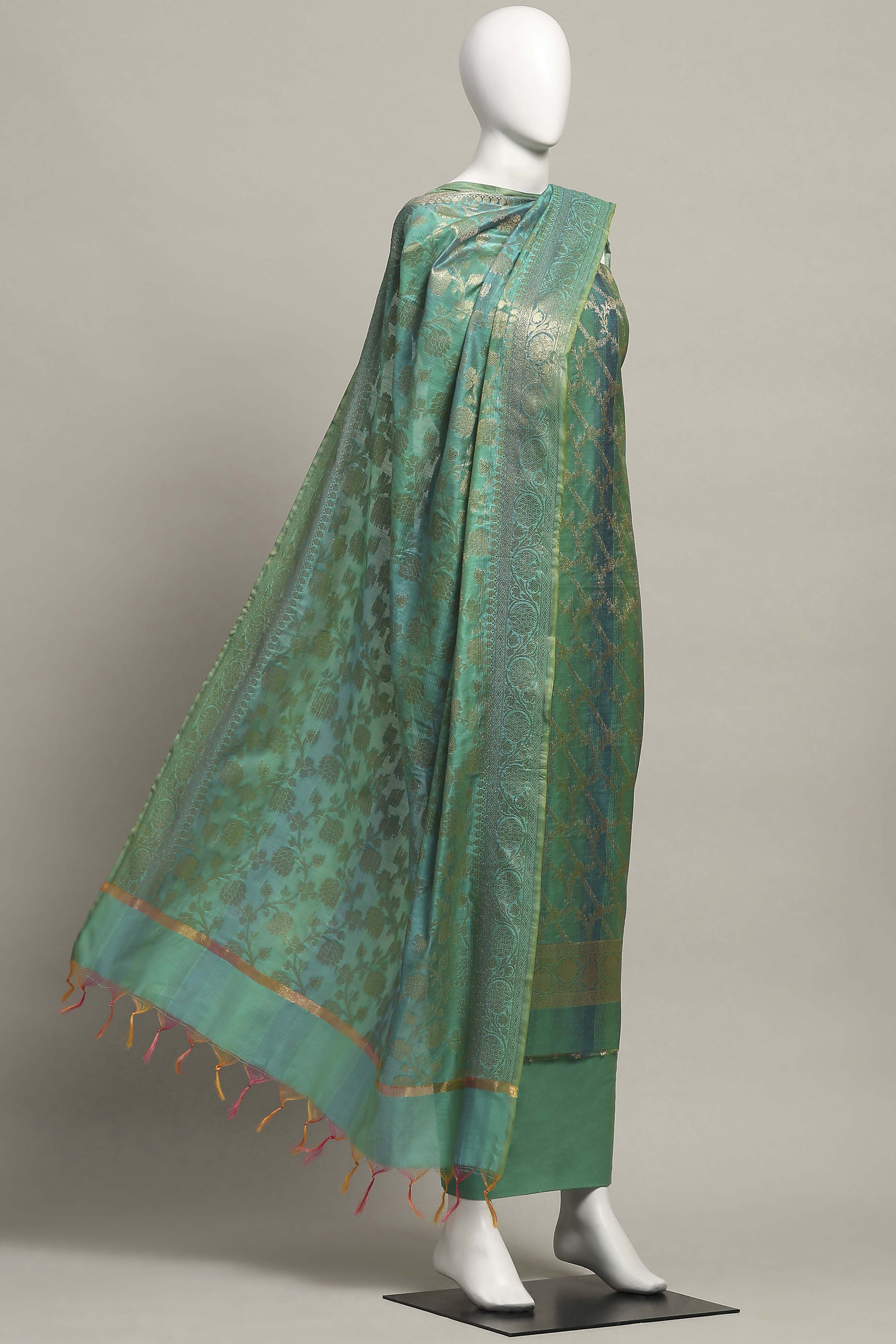 Rust Cotton Printed Embroidered Unstitched Suit Set image number 4