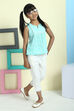 Sea Blue Cotton Straight Printed Top image number 0