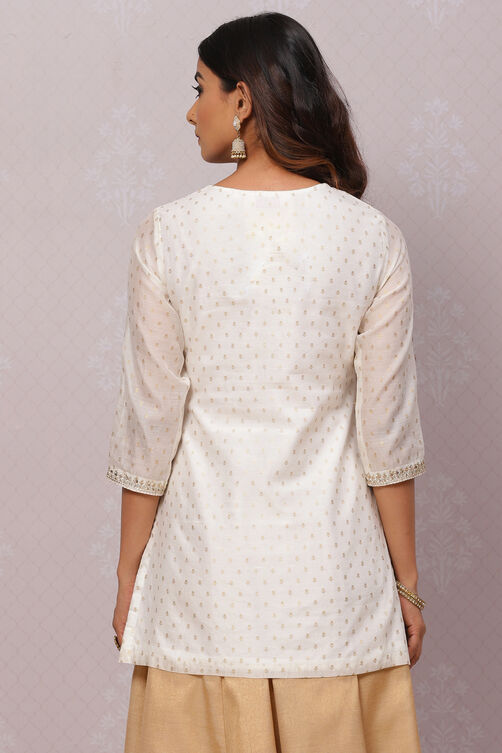 Off White Straight Art Silk Short Printed Kurti image number 5