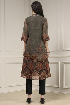 Charcoal-Rust Polyester Straight Printed Kurta image number 3