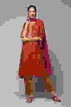 Green & Maroon Modal Blend Straight Kurta Pants Suit Set image number 5