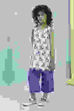 White and Blue Cotton Embroidered Straight Kurta Set image number 3