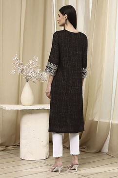 Black Viscose Blend Straight Kurta image number 3