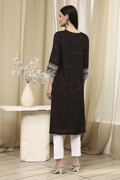 Black Viscose Blend Straight Kurta image number 3
