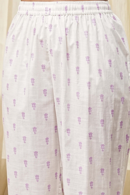 White and Pink Cotton Printed Straight Suit Set image number 2
