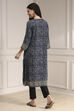 Blue Printed Straight Kurta image number 3