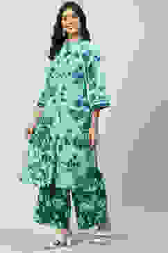 Yellow & Green Rayon Straight 2 Piece Set image number 0