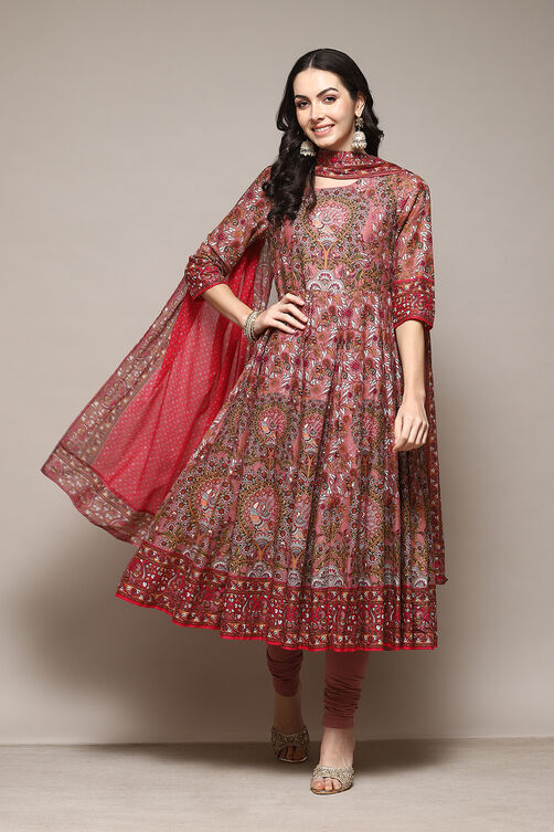 Sap Green Cotton Anarkali Kurta Churidar Suit Set image number 0