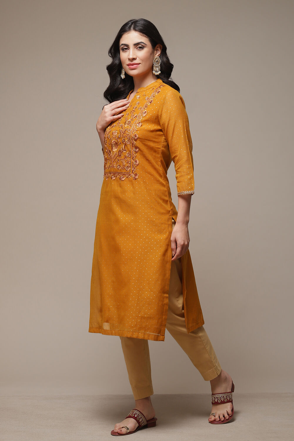 Red Art Silk Straight Printed Kurta image number 3