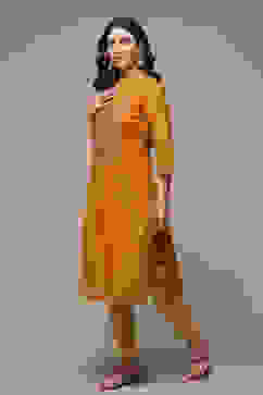 Yellow Art Silk Straight Printed Kurta image number 3