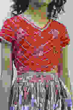 Red Cotton Printed Flared Lehenga Set image number 1