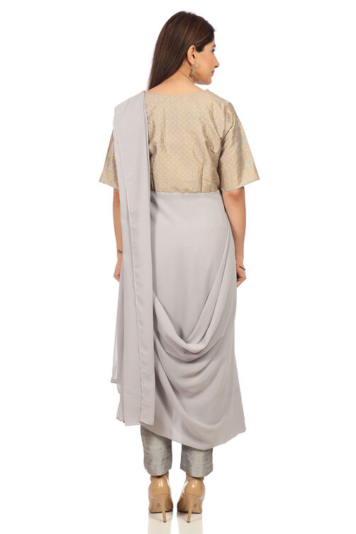 Wine Art Silk Anarkali Kurta Slim Pant Suit Set image number 4