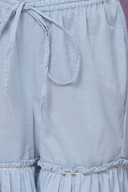Powder Blue Cotton Girls Sharara Kurta Sharara Suit Set image number 3