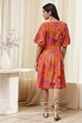 Orange Floral Printed Flared Dress image number 3